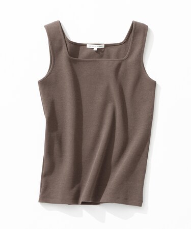 シャイニーリブ スクエアネック タンクトップ