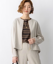 リネンレーヨンストレッチ ノーカラー ブルゾン