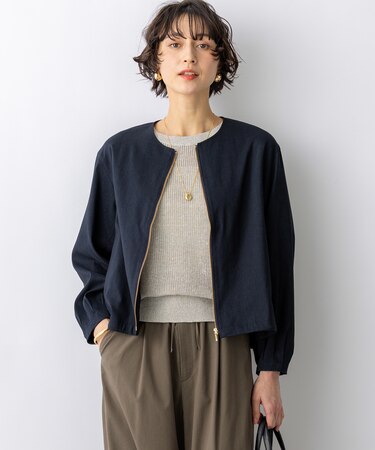 リネンレーヨンストレッチ ノーカラー ブルゾン