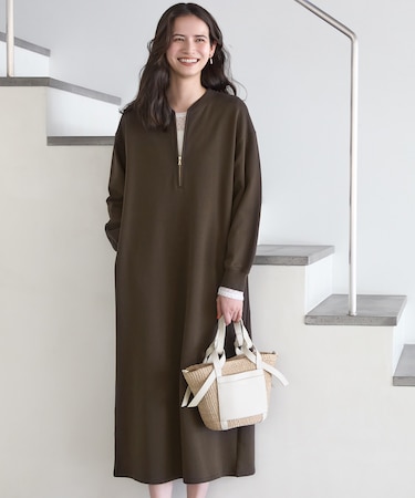 【SLOW/一部店舗限定】ハイゲージテリー ハーフジップ ワンピース