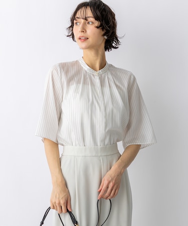 ドライシアーストライプ フロントタック ブラウス