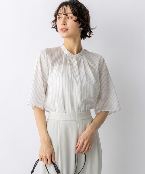 ドライシアーストライプ フロントタック ブラウス