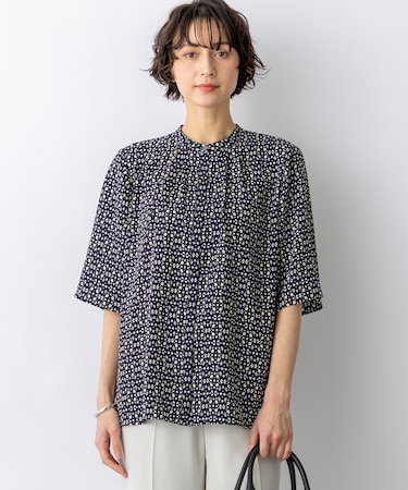 カレイドスコーププリント バンドカラー ブラウス