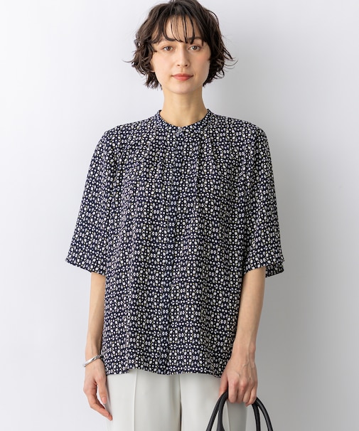 カレイドスコーププリント バンドカラー ブラウス