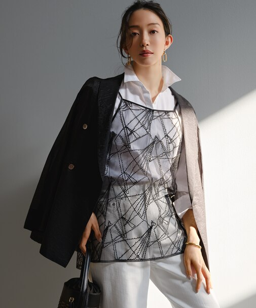 【見上愛さん着用】ナイロンコットンシアーボイル ダブルジャケット