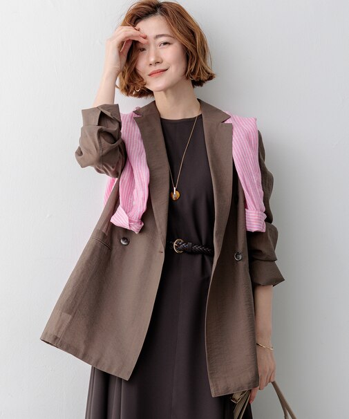 【見上愛さん着用】ナイロンコットンシアーボイル ダブルジャケット