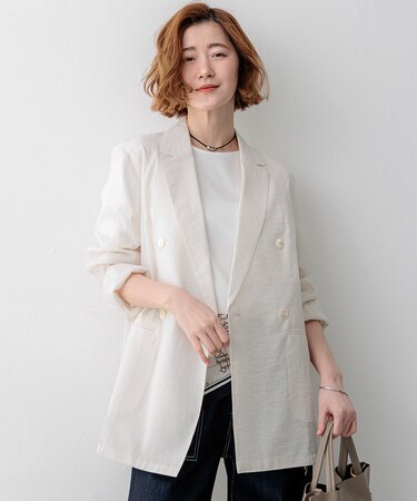 【見上愛さん着用】ナイロンコットンシアーボイル ダブルジャケット