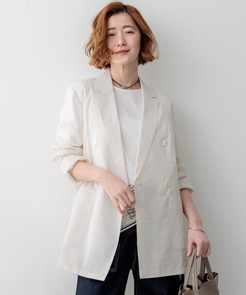 【見上愛さん着用】ナイロンコットンシアーボイル ダブルジャケット