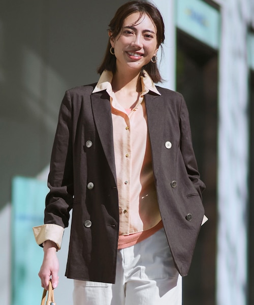 【CanCan他掲載】リネンレーヨンストレッチ ダブルジャケット CanCam/Oggi/CLASSY掲載】リネンレーヨンストレッチ ダブルジャケット