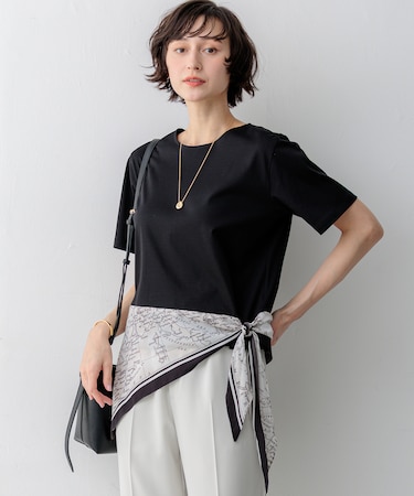 スカーフコンビジャージー ウエストデザイン カットソー