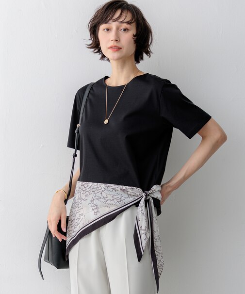 スカーフコンビジャージー ウエストデザイン カットソー