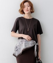 スカーフコンビジャージー ウエストデザイン カットソー