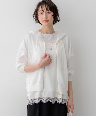 シャイニーシアーニット ジップアップ パーカー