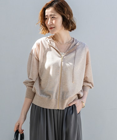 シャイニーシアーニット ジップアップ パーカー