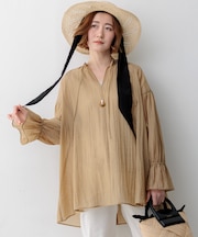 リネンミックスシアースラブ ギャザーブラウス