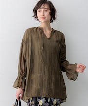 リネンミックスシアースラブ ギャザーブラウス