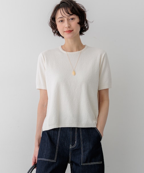 コットンナイロンミニブークレ ニットT