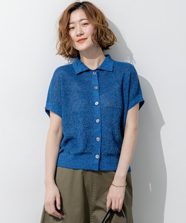 ピュアリネン ハーフスリーブ ポロニット