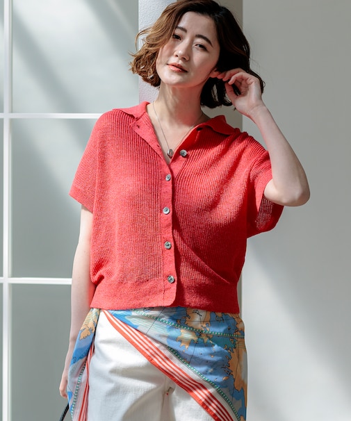 ピュアリネン ハーフスリーブ ポロニット