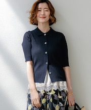 ワイドリブ 五分袖 ポロニット