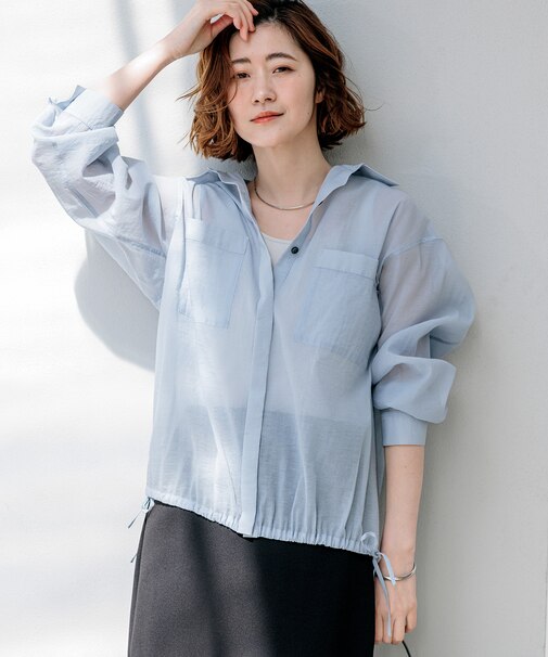 【見上愛さん着用】ナイロンコットンシアーボイル ドロストシャツ