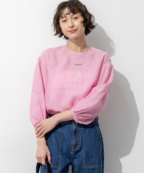 LIBECOリネン ボリュームスリーブ ブラウス