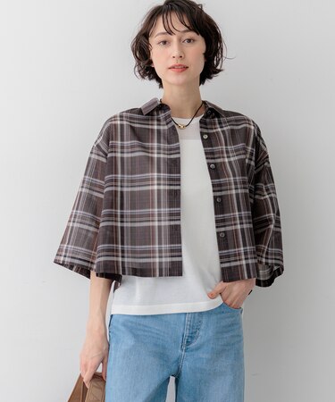 【見上愛さん着用】ハイツイストシアーチェック クロップド シャツ