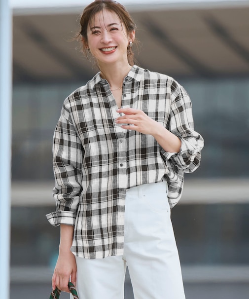 【見上愛さん着用】LIBECOリネン チェック シャツ