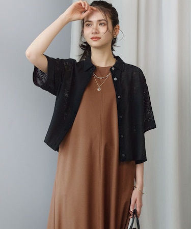 【SLOW/一部店舗限定】モチーフレース 半袖 シャツ