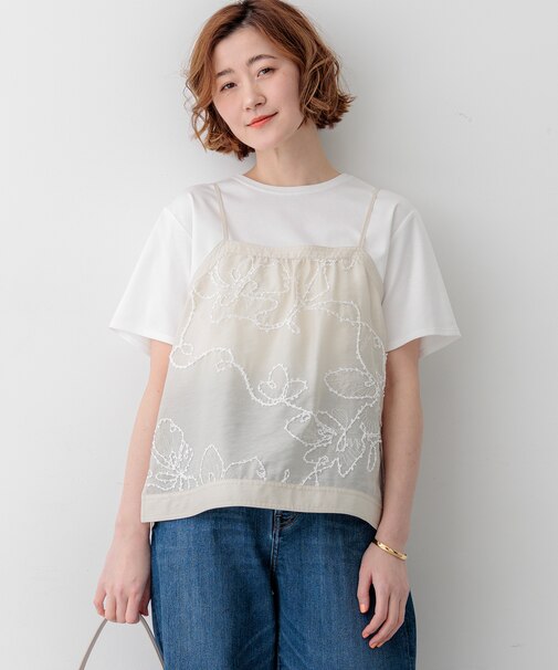 シアーエンブロイダリー キャミソール コンビ Tシャツ