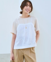 シアーエンブロイダリー キャミソール コンビ Tシャツ