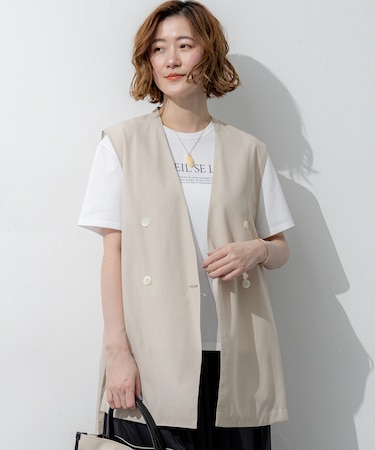ライトシアーマットクロス ノーカラー ジレ