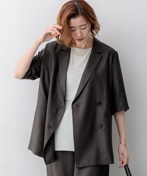 リネンライクグロッシー ハーフスリーブ ダブル ジャケット
