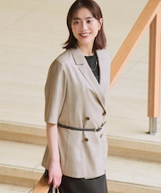 リネンライクグロッシー ハーフスリーブ ダブル ジャケット