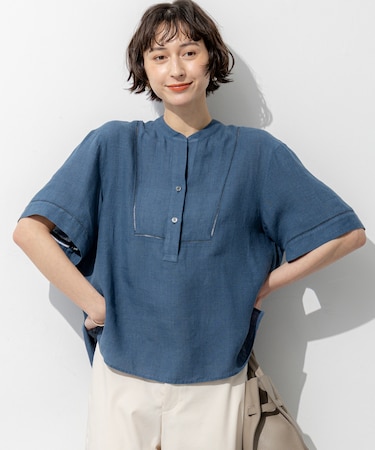 LIBECOリネン はしごレース ブラウス