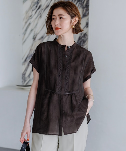 【WEB&一部店舗限定】レースピンタック フレンチスリーブ ブラウス