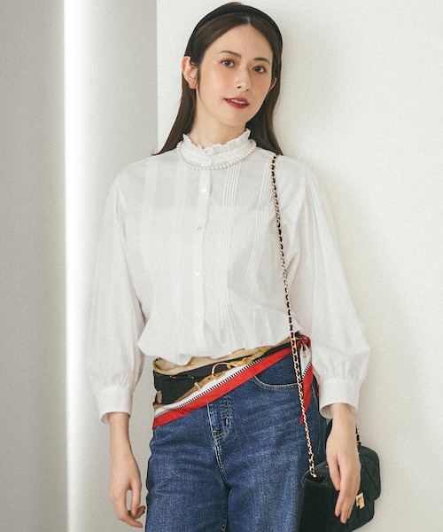 コットンシルクフリルカラーブラウス MAGALI コットンシルクブレイド 