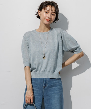 オータムメタリック パフスリーブ ニット Tシャツ