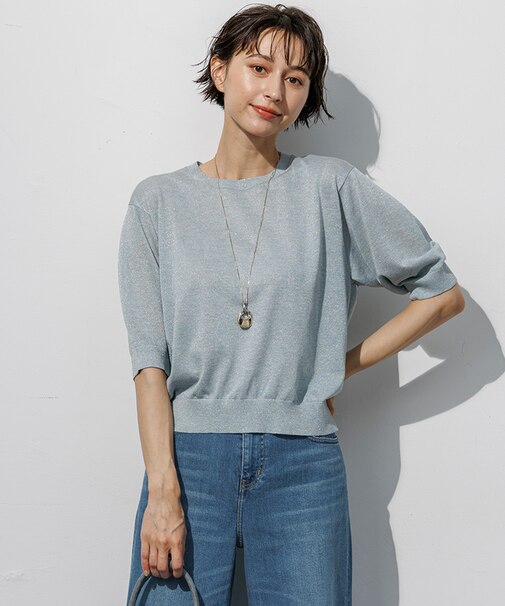 オータムメタリック パフスリーブ ニット Tシャツ