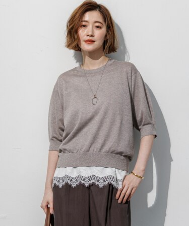 オータムメタリック パフスリーブ ニット Tシャツ