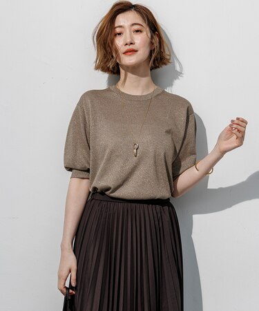オータムメタリック パフスリーブ ニット Tシャツ