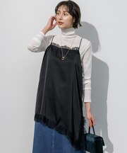 アシンメトリーヘム サテンレース キャミソール