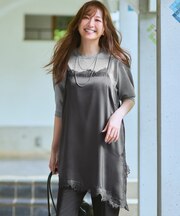 アシンメトリーヘム サテンレース キャミソール