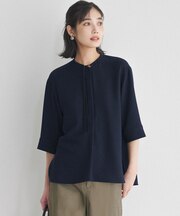 ストレッチジョーゼット スタンドカラー リボン ブラウス