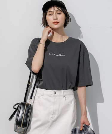 ドロップショルダー メッセージ ロゴTシャツ
