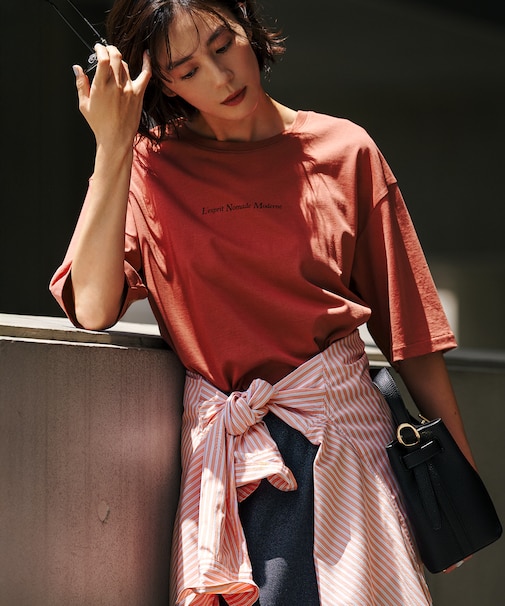 ドロップショルダー メッセージ ロゴTシャツ
