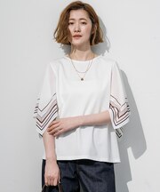 スカーフコンビ デザインスリーブ カットソー