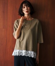 レースヘムレイヤード コンビ カットソー
