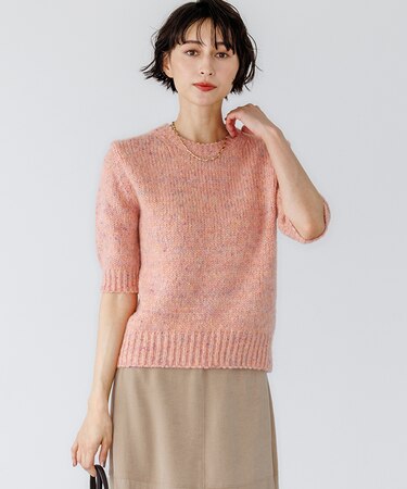 マーブルカラーファンシー ハーフスリーブ ニット