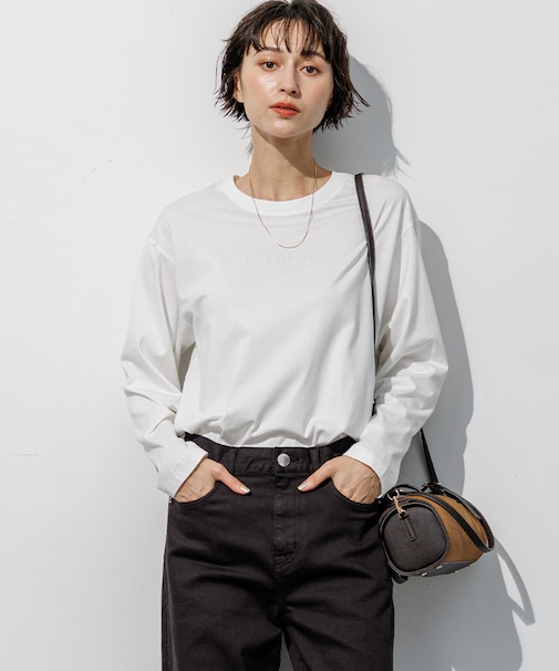 リラクシーシルエット ロゴ刺繍 ロング Tシャツ